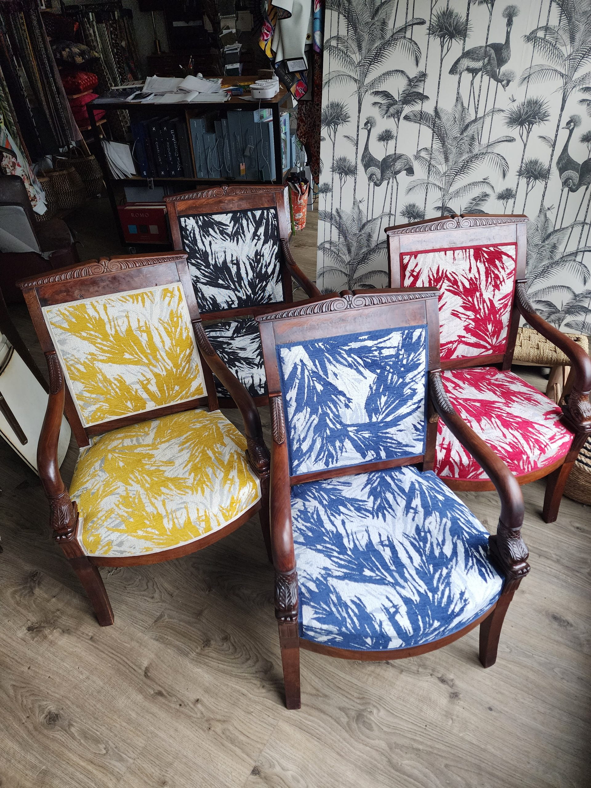 4 fauteuils Empire retapissés à l'atelier Côté Sièges