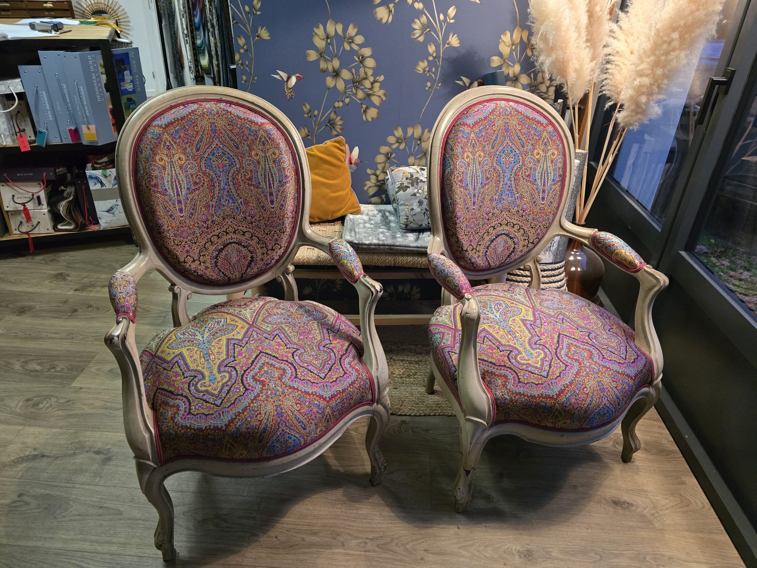 tissu Etro Thiraz,paire de cabriolets Louis Philippe,atelier Côté sièges,