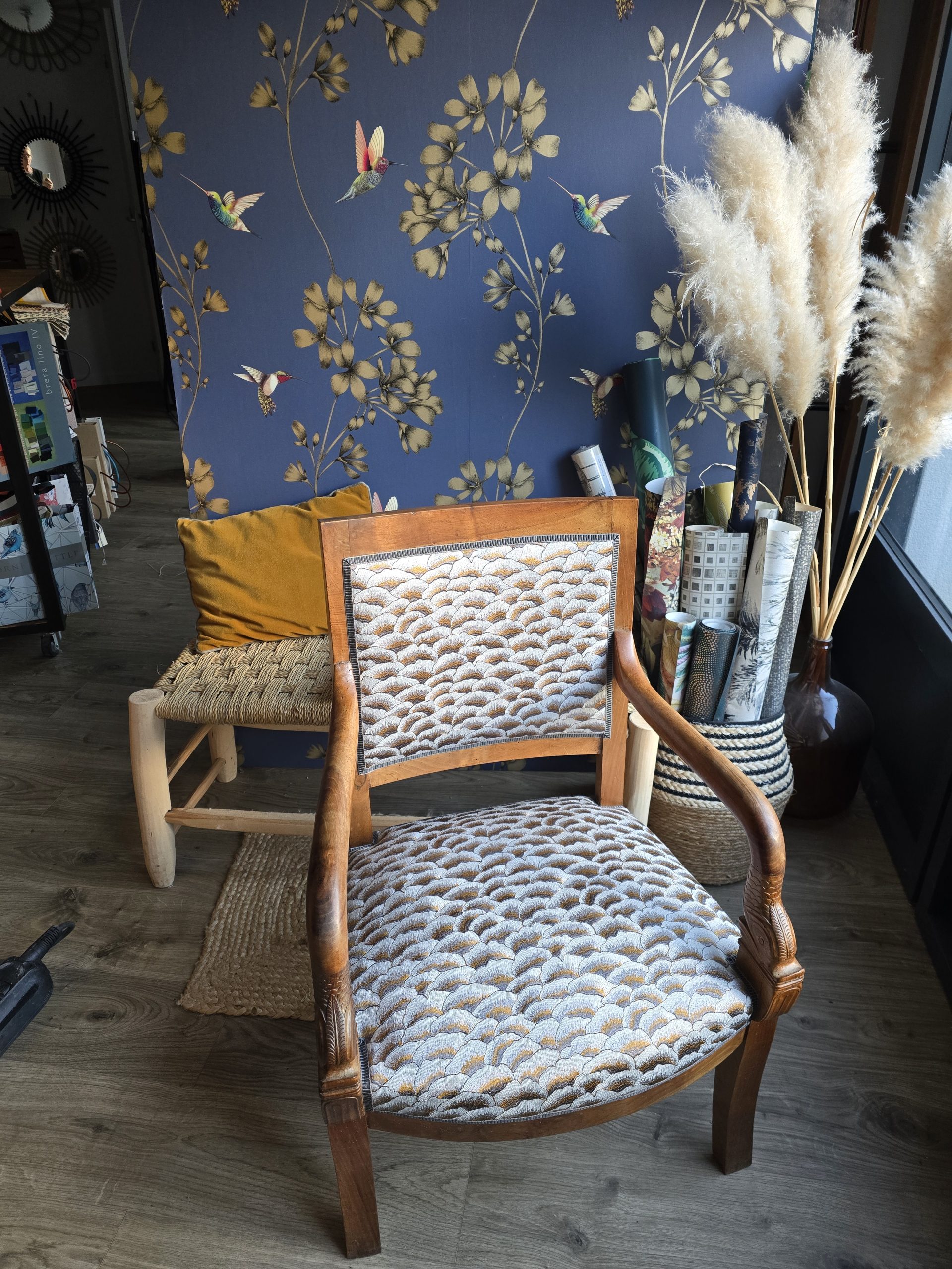 fauteuil empire , tissu Karin Sajo , atelier Côté Sièges Brest